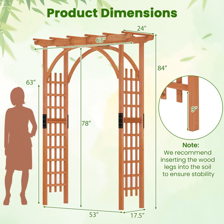 Garden archway trellis with lattice side panels, 63" height, perfect for climbing plants and outdoor wedding decor.