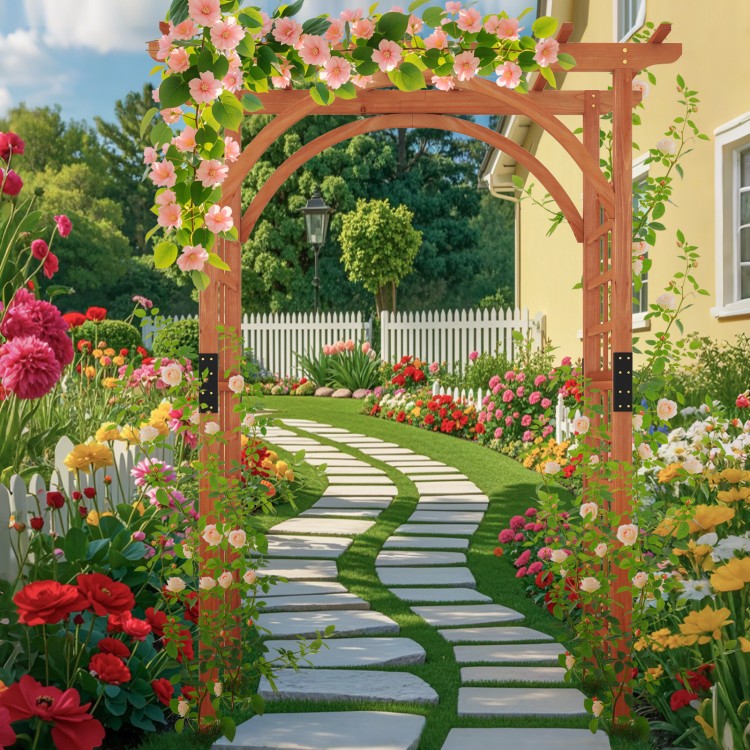 Garden archway with lattice trellis, perfect for climbing plants and outdoor wedding decor, showcasing a classic design.