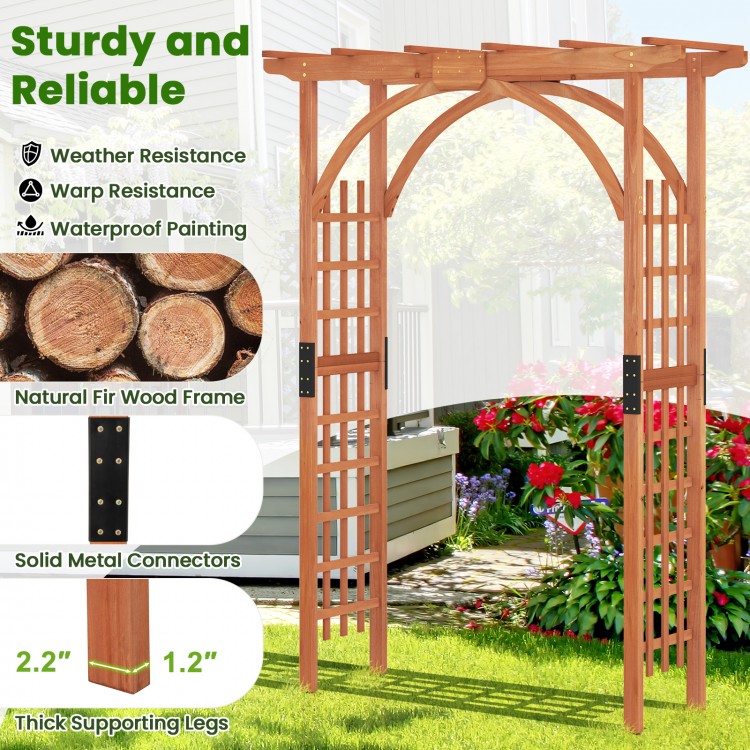 Garden archway trellis with natural fir wood frame, lattice panels, and sturdy metal connectors for outdoor decor.