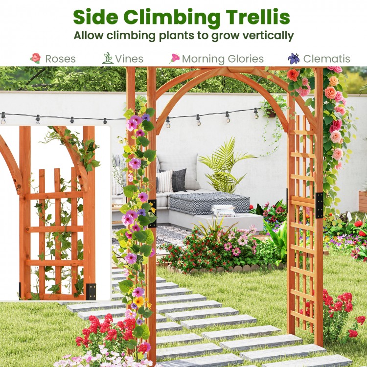 Garden archway trellis with classic bow-shaped header and double fastened lattice, perfect for climbing plants and.