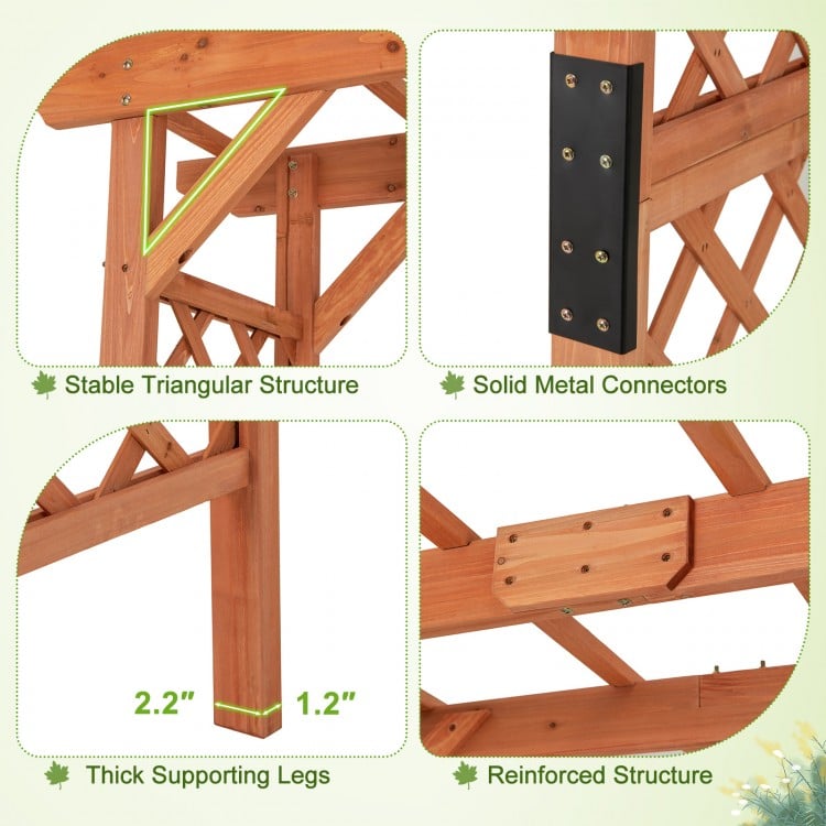 Detail of the 7 Feet Garden Wooden High Arbor Arch showing thick supporting legs and solid metal connectors for.