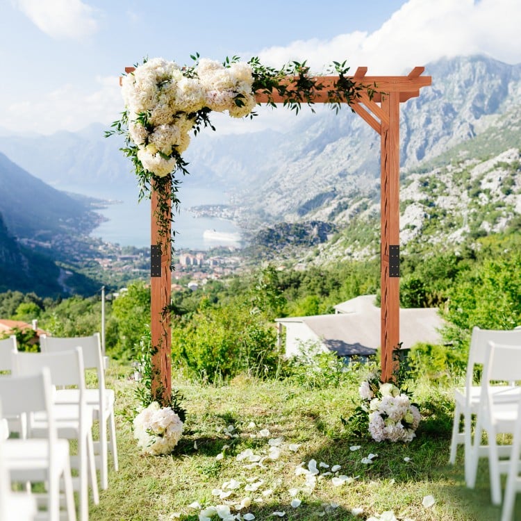 Elegant 7 feet garden wooden arbor arch with floral decor, perfect for outdoor weddings or garden entrances.