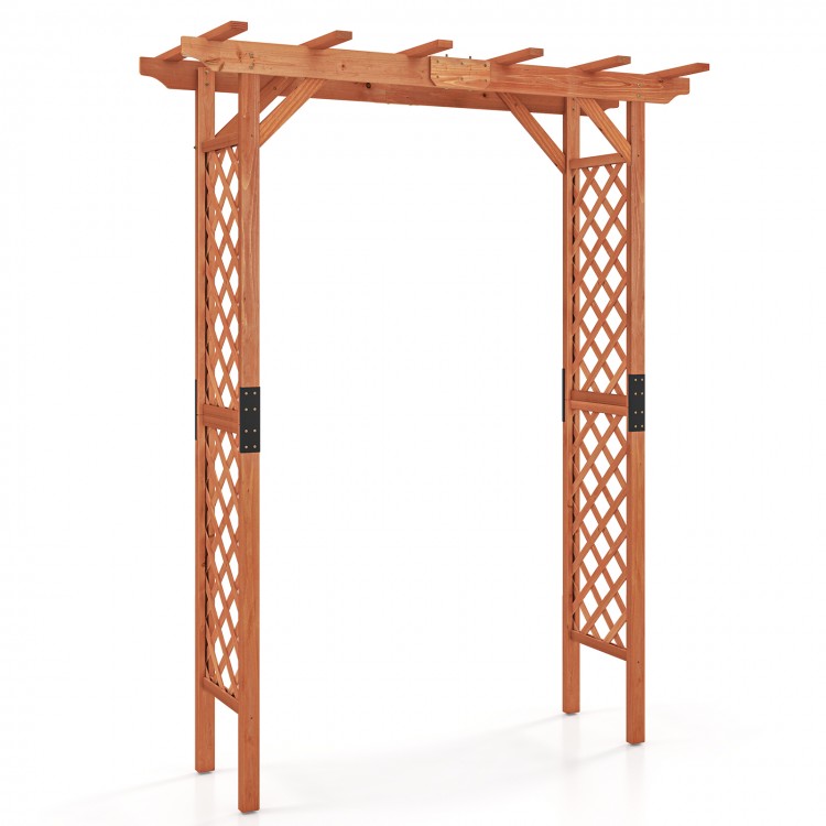 7 feet wooden garden arbor arch with lattice side panels, perfect for supporting climbing plants in outdoor spaces.