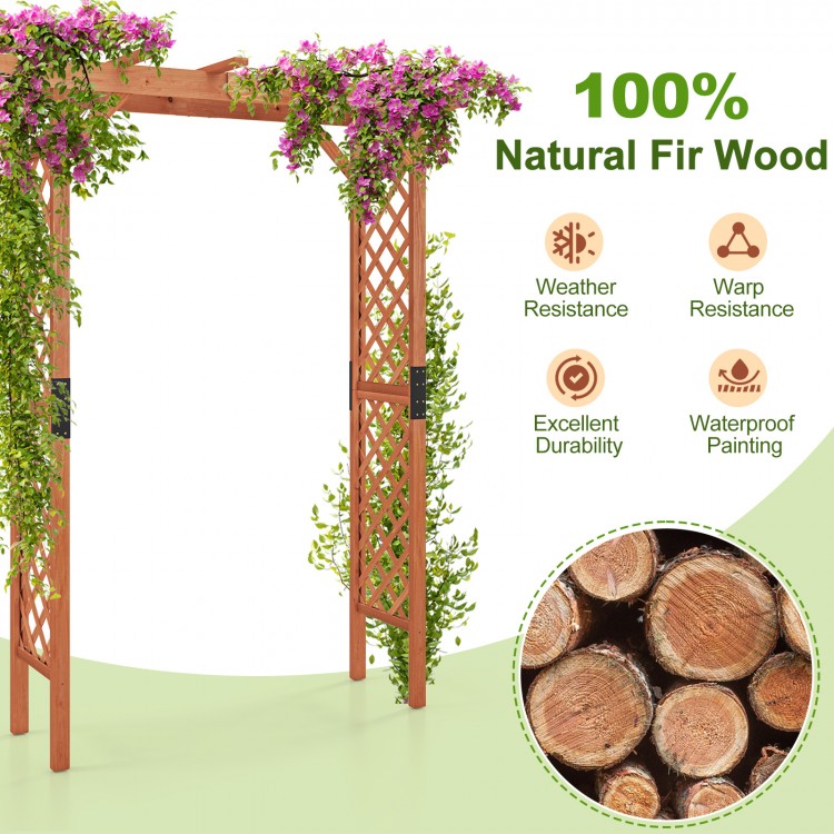 7 feet garden wooden high arbor arch made of durable fir wood, perfect for supporting climbing plants in outdoor spaces.