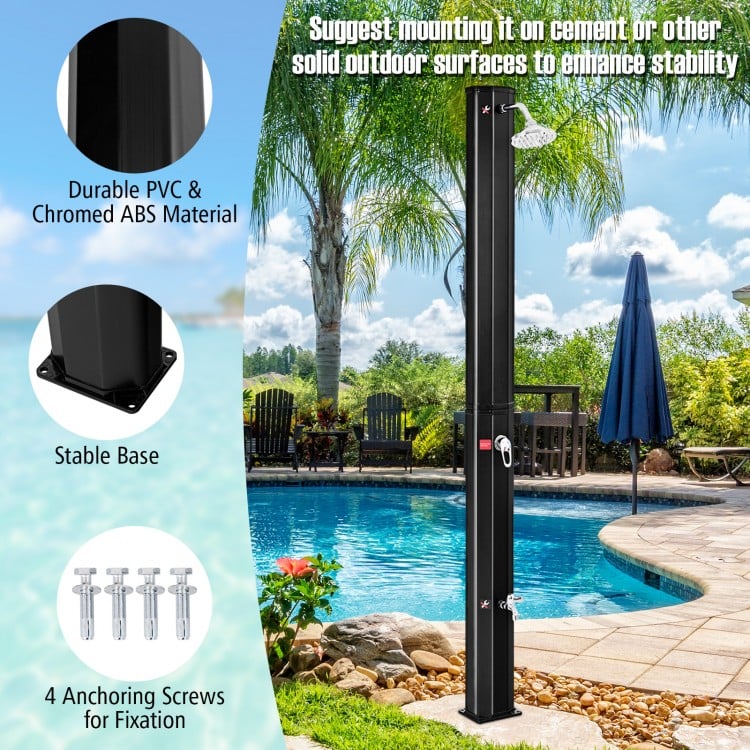 Adjustable 7.2 ft outdoor shower with rotating head, PVC construction, and stable base for easy installation by.