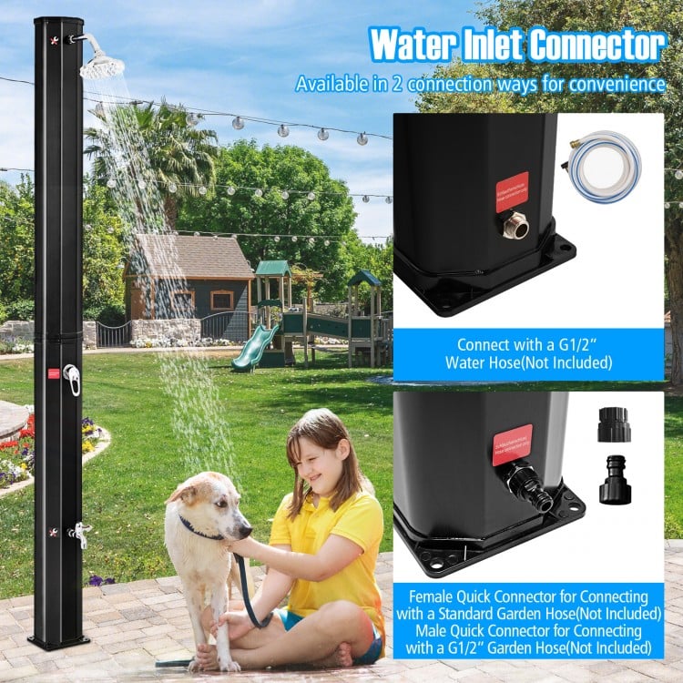 Adjustable outdoor solar shower head with unique rotating design, 9.3-gallon capacity, and PVC construction for easy.