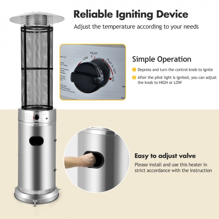 Adjustable control knob on the 40000 BTU stainless steel patio heater for precise flame intensity and temperature.