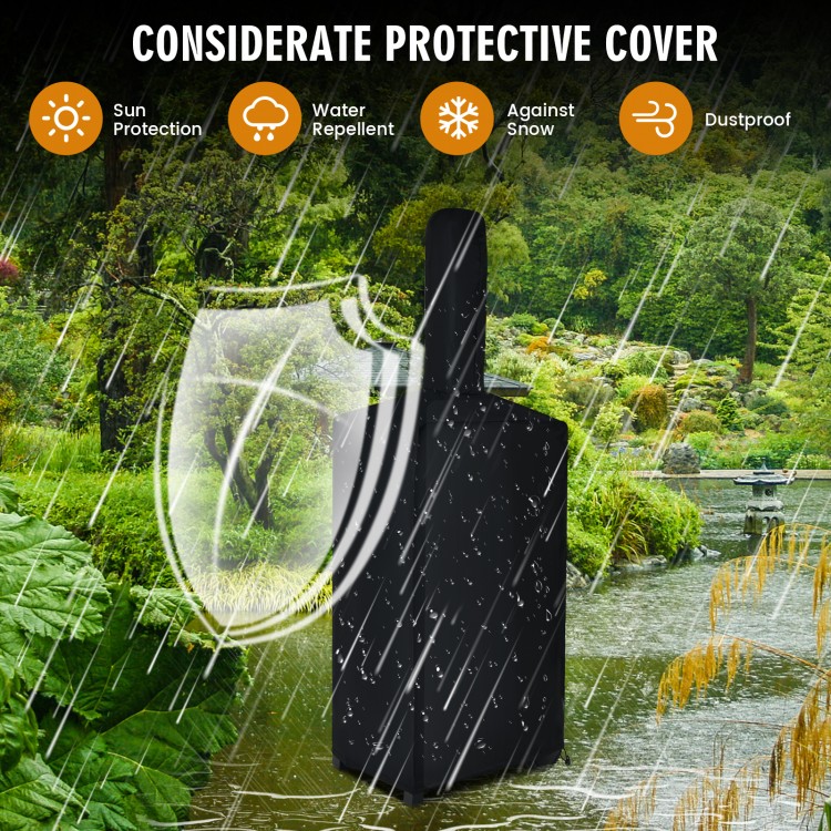 Portable outdoor pizza oven with waterproof cover, designed for outdoor use, perfect for BBQs and family gatherings.