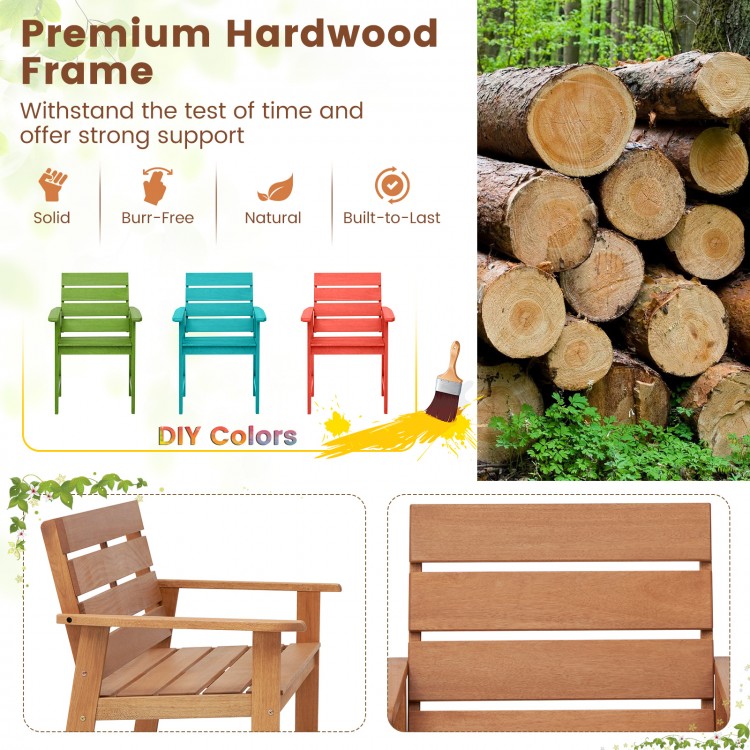 Patio hardwood chair with slatted seat and inclined backrest, featuring durable construction and DIY color options for.