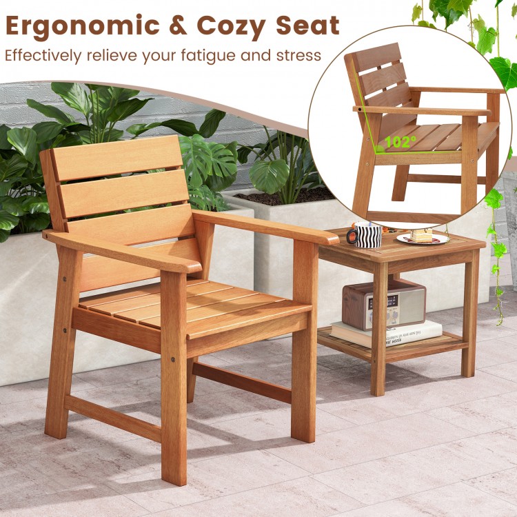 2 Piece Patio Hardwood Chair with Slatted Seat and Inclined Backrest - Gallery View 6 of 8