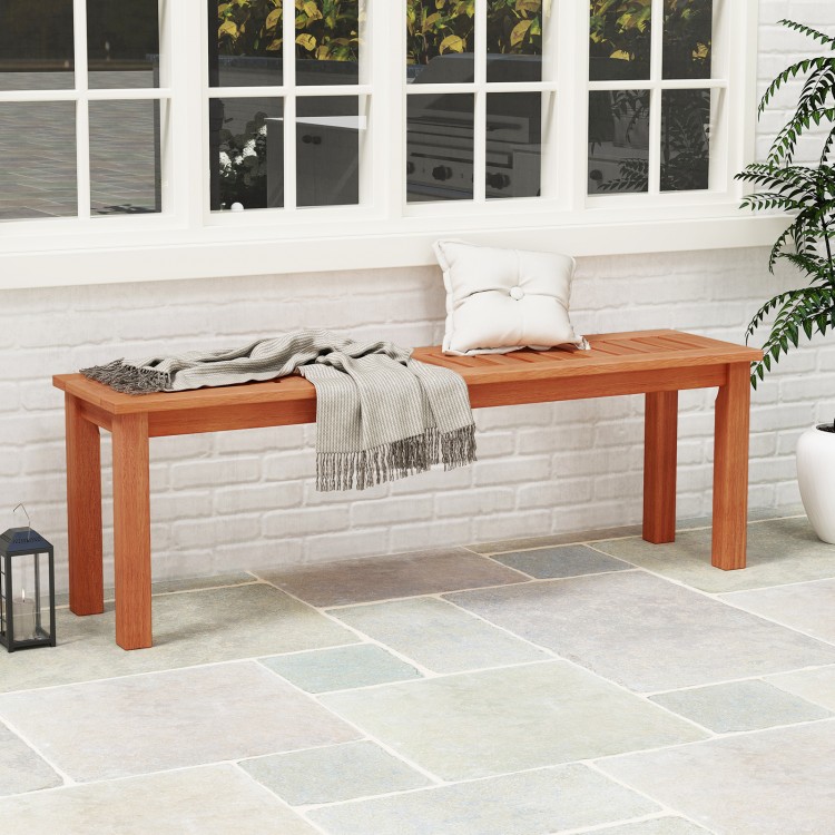 47-inch patio wood bench with slatted seat, made of solid wood, suitable for garden or balcony, accommodates 2 people.