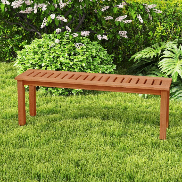 47-inch patio wood bench with slatted seat, made of solid wood, suitable for garden or poolside use.