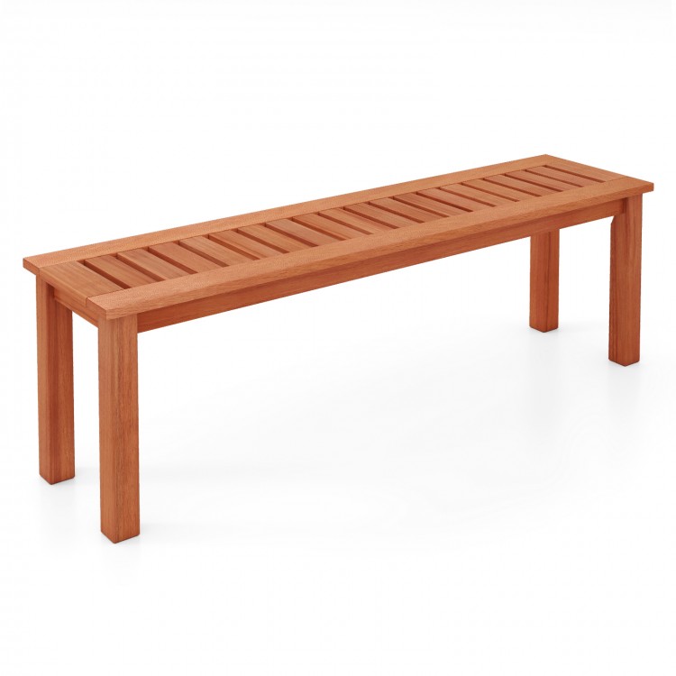 47-inch patio wood bench with slatted seat, made of solid wood, suitable for garden or poolside use, supports 705 lbs.