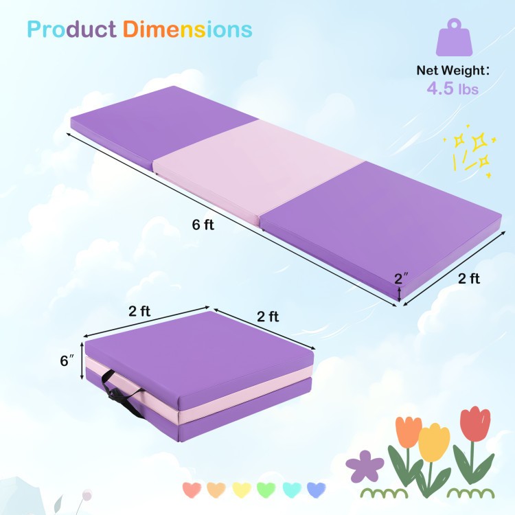 Tri-fold octagon tumbling mat set in purple, featuring high-density foam for gymnastics and fitness training.
