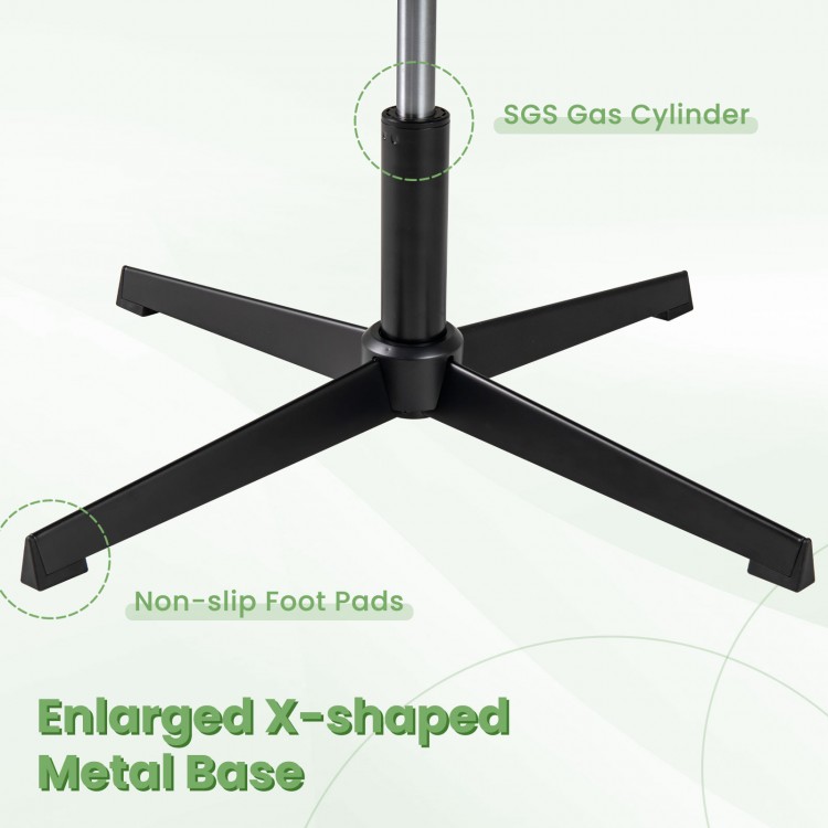 Enlarged X-shaped metal base with non-slip foot pads and SGS gas cylinder for stability in the gray office armless.