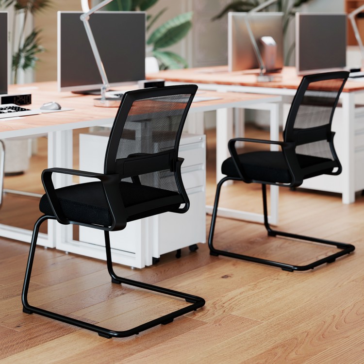 Office guest chairs with breathable mesh back and lumbar support, ideal for home office or waiting areas.