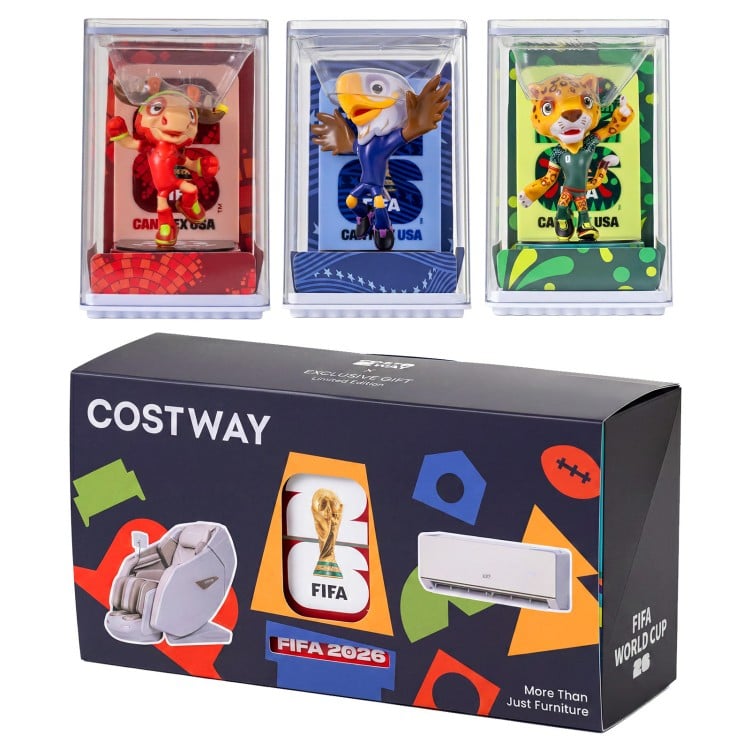 Official licensed 2026 FIFA World Cup mascot figurines 3-pack clutch featuring colorful character designs.