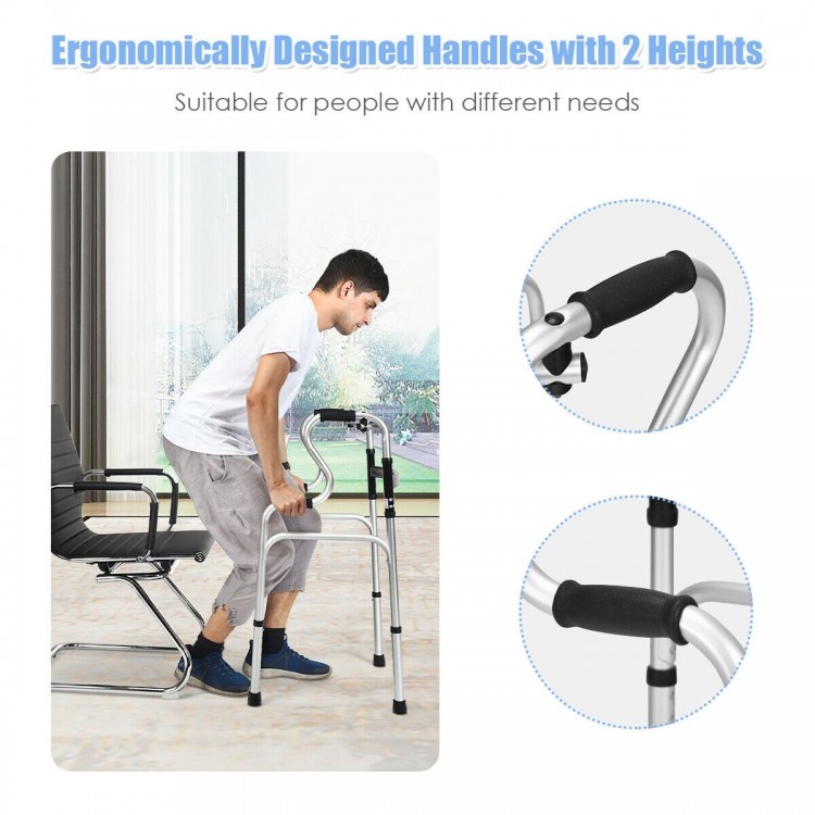 Aluminum walking frame walker with ergonomic handles, adjustable heights, and one-button folding design for easy.