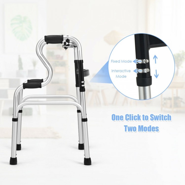 Aluminum walking frame walker in interactive mode with adjustable height and non-slip foot pads for safety and.