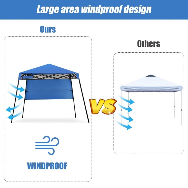 Adjustable 7 x 7 feet blue portable canopy tent with windproof design, ideal for outdoor activities and gatherings.