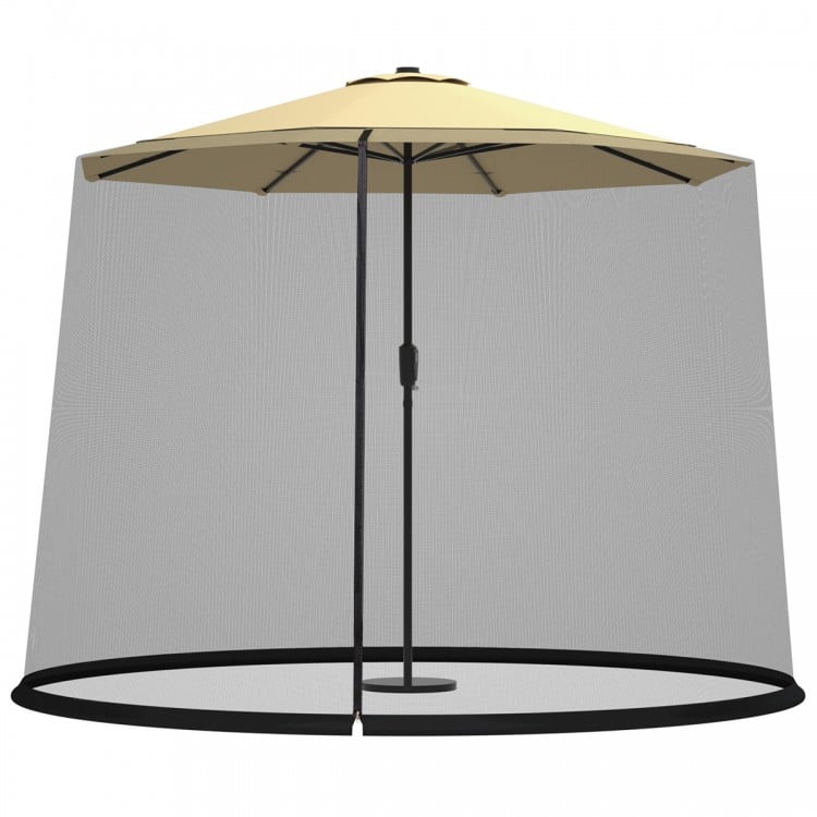 Outdoor umbrella table screen net for 9-10 ft umbrellas, adjustable with zippered entrance, keeps bugs out while.