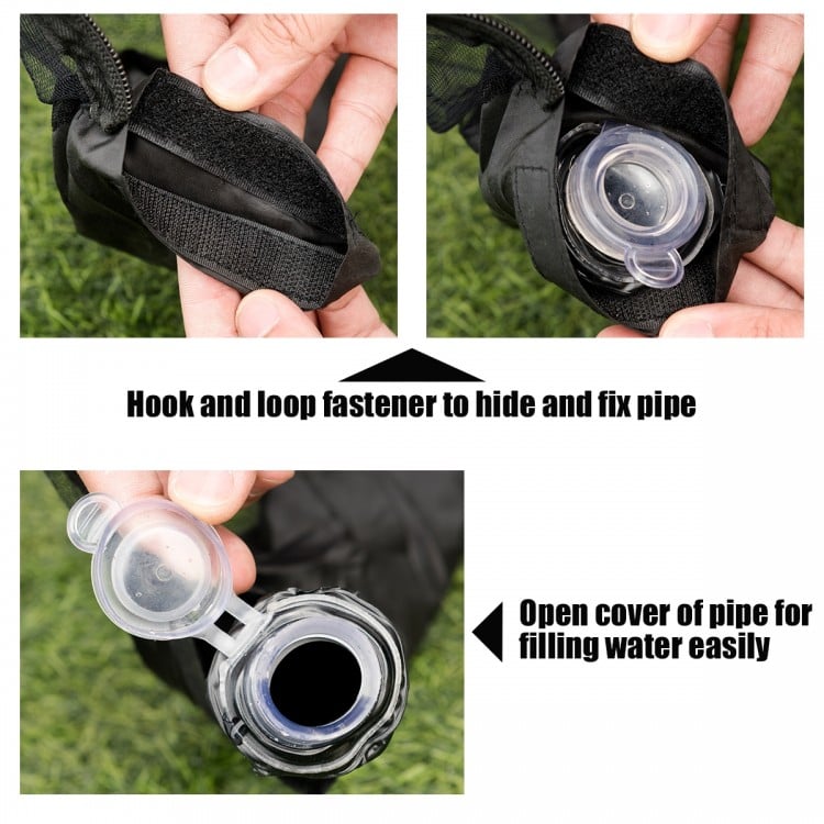 Close-up of the adjustable top cinch closure and water fill pipe of the 9-10 feet outdoor umbrella mosquito net.