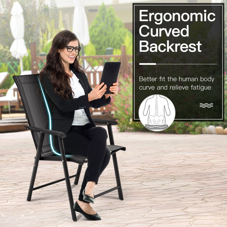 Gray folding textilene chair with ergonomic curved backrest, perfect for outdoor camping and gatherings.