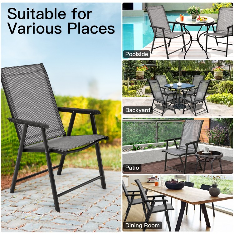 Gray folding textilene chair from a 4-pack set, featuring a sturdy steel frame, perfect for outdoor camping and.