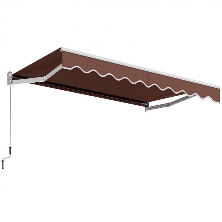 Retractable 8 x 6.6 feet patio awning in coffee color with manual crank handle, ideal for outdoor shading and UV.