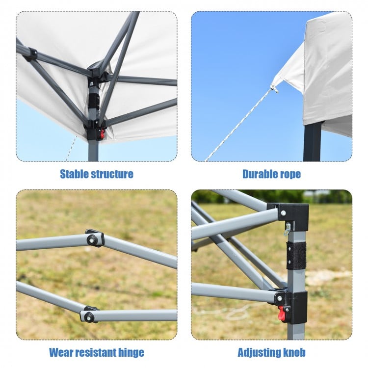 Close-up of the stable structure and wear-resistant hinge of the 8’x8' outdoor pop-up canopy tent for outdoor events.