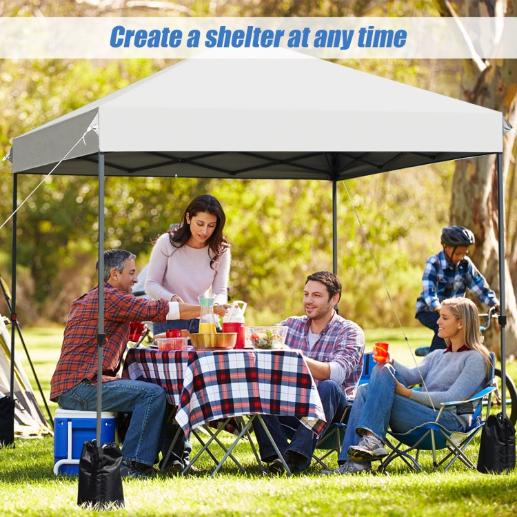 8'x8' outdoor pop-up canopy tent in white, featuring a sturdy steel frame, ideal for outdoor gatherings and activities.