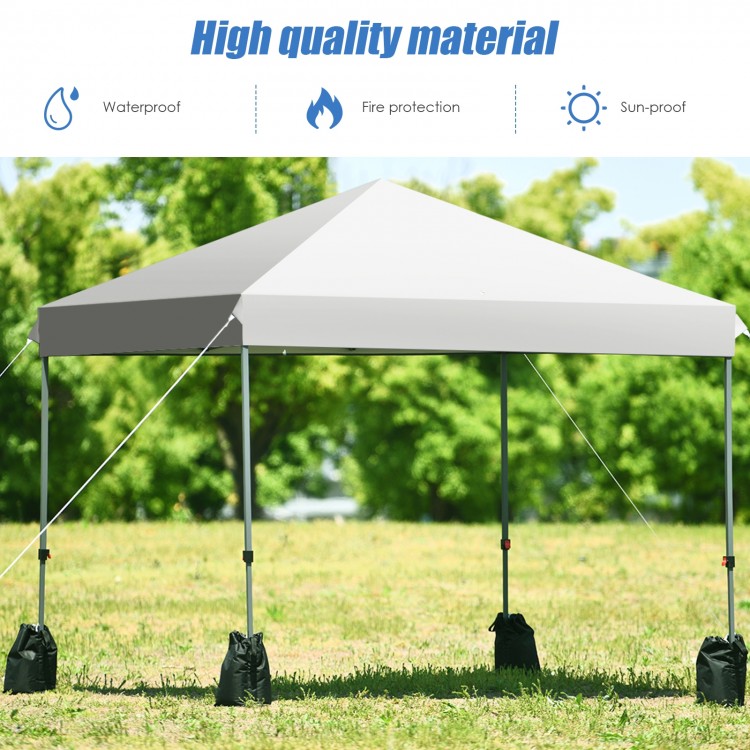 8'x8' outdoor pop-up canopy tent in white with adjustable height, portable roller bag, ideal for outdoor activities.