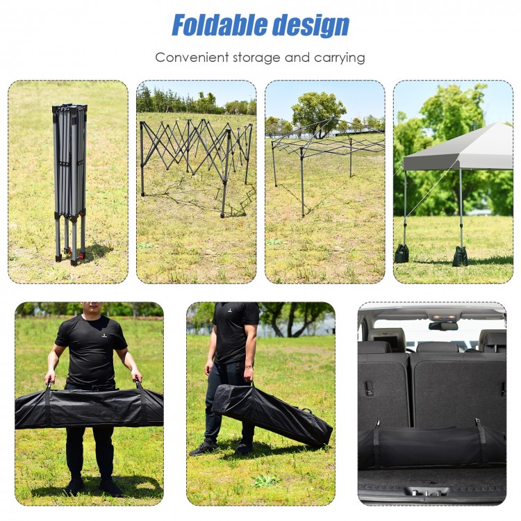 Folding 8'x8' outdoor pop-up canopy tent with roller bag, adjustable height, perfect for parties and camping.