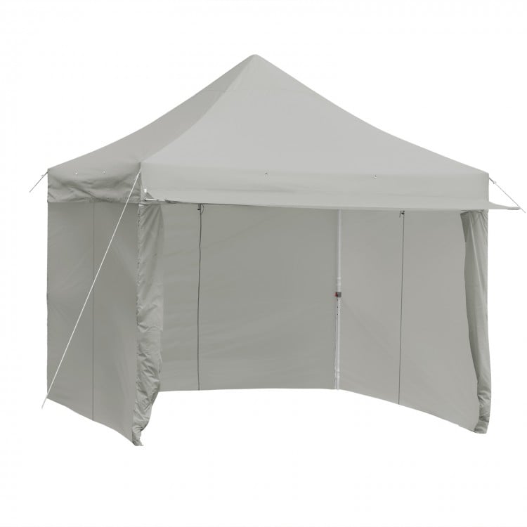 Gray 10 x 10 feet pop-up gazebo with adjustable height, durable fabric, and removable sidewalls for outdoor events.