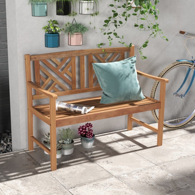 Wood Outdoor Bench with Cozy Armrest and Backrest - Gallery View 1 of 10