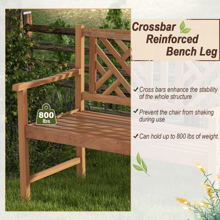 2-person wooden outdoor bench with cozy armrests, made of acacia wood, supports up to 800 lbs, ideal for garden or.