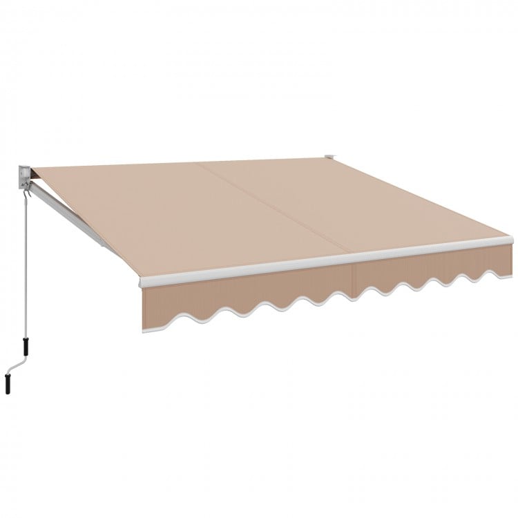Retractable 10 x 8.2 feet awning in beige with manual crank handle, ideal for outdoor shading and decor.