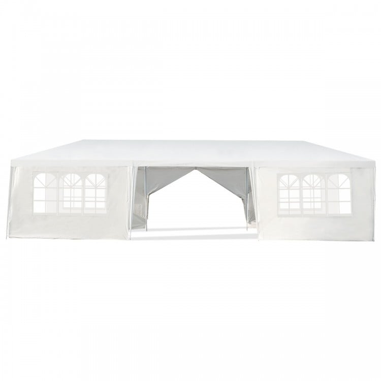 10 x 30 feet outdoor canopy tent with 6 removable sidewalls and 2 doorways, ideal for parties and backyard events.