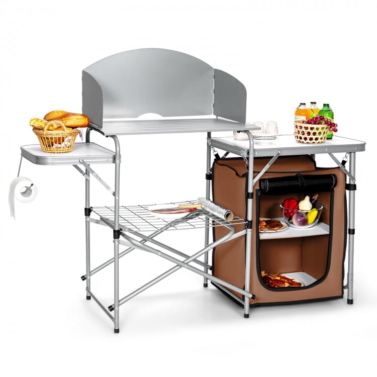 Foldable Outdoor BBQ Grilling Table with Windscreen Bag - Gallery View 1 of 12