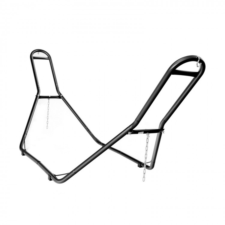 Heavy-duty steel hammock frame showcasing its lightweight, detachable design with adjustable chains for versatile use.