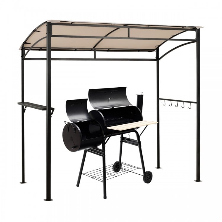 Grill gazebo with beige canopy and durable powder-coated steel frame, providing ample space for BBQs and outdoor events.