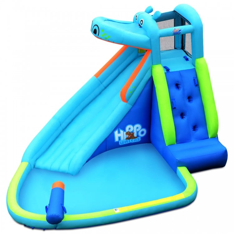 Hippo inflatable water slide featuring a fun hippo design and vibrant colors, perfect for children's summer adventures.