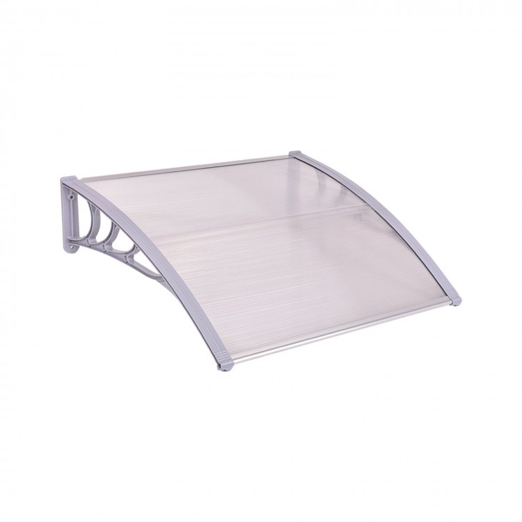 Gray 40" x 40" outdoor polycarbonate door window awning, ideal for sun and rain protection, enhancing modern property.
