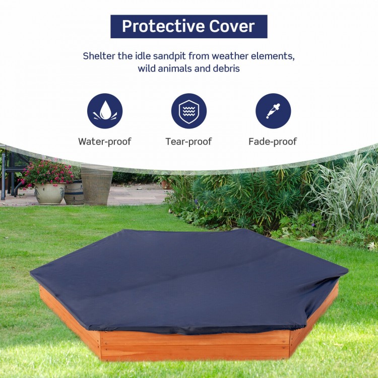 Hexagon protective cover for cedar sand box, water-proof and tear-proof, ideal for safeguarding outdoor play areas.