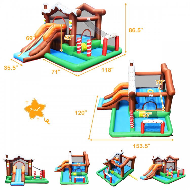 Inflatable kids bounce house with slide, climbing wall, and ball pit, made of high-quality oxford cloth for indoor or.