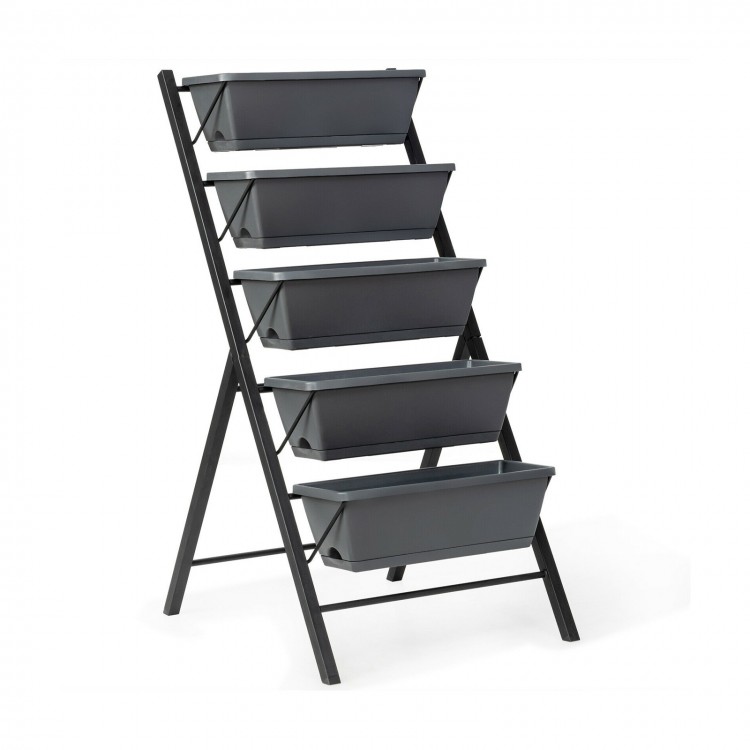 5-tier raised garden bed with durable PP planters and iron frame, perfect for growing flowers and vegetables.