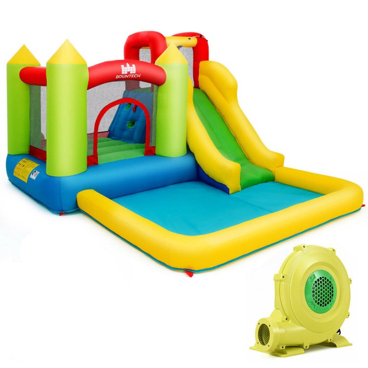 Brightly colored outdoor inflatable bounce house with slide, made of premium Oxford material, ideal for gardens and.