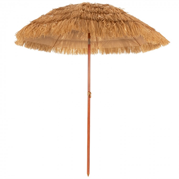 6.5 feet portable thatched tiki beach umbrella with adjustable tilt, perfect for poolside and backyard relaxation.