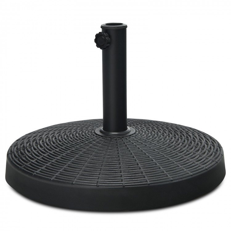 49 lbs patio resin umbrella base stand with imitation rattan style, suitable for outdoor use and stability in windy.