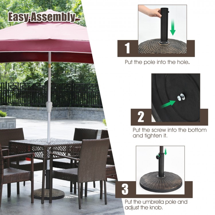 Patio resin umbrella base with wicker style, 22 lbs, adjustable knob for stability, ideal for outdoor use in gardens or.